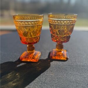 Vintage Indiana Glass Colony Park Lane Juice Glasses In Amber 1970s
(Pair)